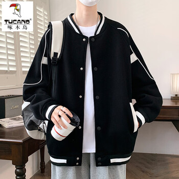 Woodpecker (tucano) youth autumn new jacket middle and high school student boys handsome baseball uniform jacket single-breasted top 10805-823 (spring and autumn style) black xl 105-125 jin or so