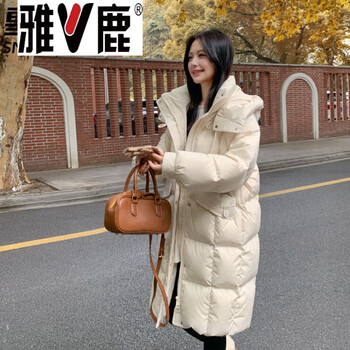 Yalu 2026 new style goose down korean style winter hooded fashion thickened down jacket for women mid-length loose coat goose goose down jacket 95% white goose down for women - off-white high-end western style down jacket for small people s 80~110 catties high-end western style down jacket for small people