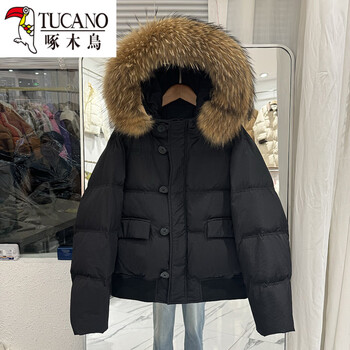 Woodpecker (tucano) large fur collar down jacket women's short 2026 winter new parker loose small white duck down thick jacket off-white s