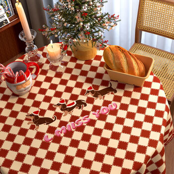 Fantasy tablecloth round disposable tablecloth 2026 new year decoration coffee table tablecloth red lingling dog 140x180cm