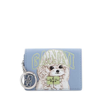 Ganni women's wallet storage coin portable carry design anti-slip buckle light blue leather light blue tu