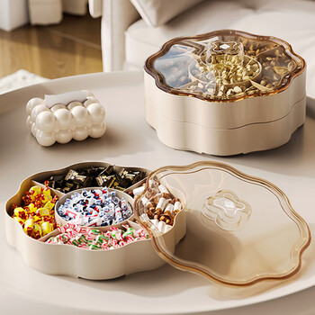 Jin longxing candy box snacks dried fruit plate living room household high-end nut fruit and melon seed plate new year presentation plate double layer with cover
