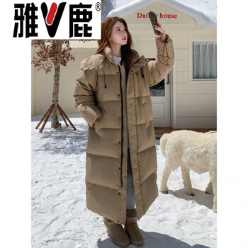 Yalu 90 white duck down korean version long knee-length loose and thickened 2026 winter new oversize down jacket for women khaki s