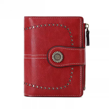 Shiganu 2026 new women's wallet short style exquisite hollow coin purse card holder fashion wallet folding anti-theft brush burgundy