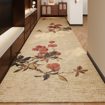 Fantasy new chinese style corridor entrance door floor mat hotel strip carpet bedroom bedside aisle non-slip customization fame and wealth passage 60cm wide (it takes a few meters to take a few pieces)