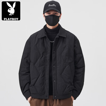 Playboy (playboy) men's lapel thin down jacket 2025 autumn and winter new style stitched warm jacket jacket men's trend black m 100-125 jin