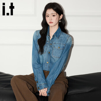 Chocoolateit retro lapel denim shirt jacket women's autumn and winter new loose fashionable versatile top denim blue s