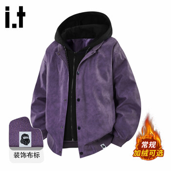 Fingercroxx it men's fake two-piece jacket autumn and winter new american trendy patchwork top versatile windproof casual jacket for men purple same style at the counter m 120-130 catties