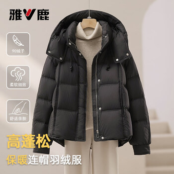 Yalu yalu 2025 new winter down jacket for women small 90 velvet fashion hooded bread coat warm short jacket black s recommended within 120 pounds