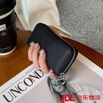 Shijanu genuine leather key bag for women 2024 new compact key bag waist hanging first layer cowhide large capacity household multi-function black