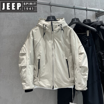 Jeep spirit90 white duck down hooded workwear down jacket men's winter new loose thickened warm jacket new off-white m recommended weight - 125 jin
