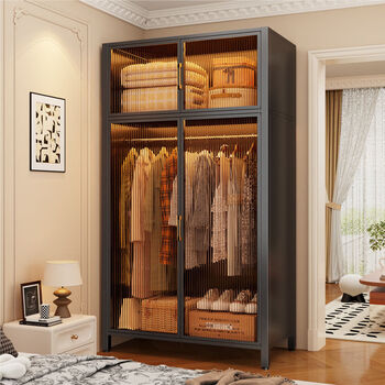 Fantasy wardrobe combination storage cabinet coat rack for bedroom clothes room sunshine panel cabinet door half hide clutter self-installation
