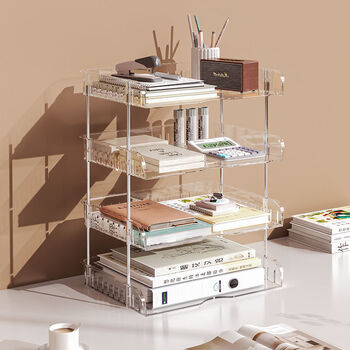 Fantasy subject classification storage rack student desktop book storage rack desk information file organization multi-layer bookshelf transparent four-layer horizontal style
