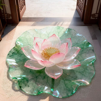 Wing fantasy 3 door absorbent floor mat lotus door mat 3d crystal lotus 100x100 cm water absorbent and quick drying i rubber anti-slip