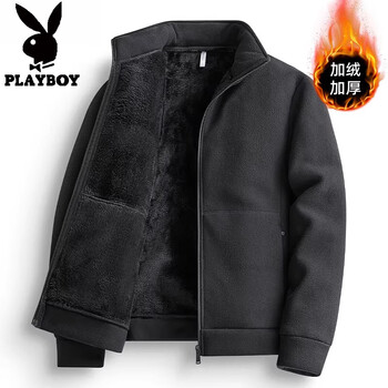 Playboy polar fleece jacket men's 2025 new autumn and winter plus velvet thickened windproof warm loose casual stand collar fleece jacket cllt24a8 sunday black l recommended 105-120 catties