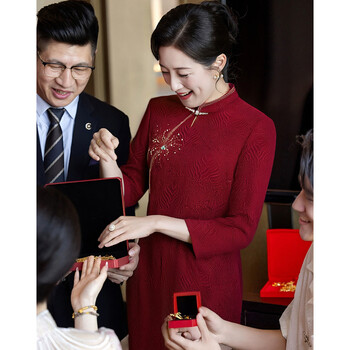 Paste xi's mother-in-law dress chinese style cheongsam national style banquet wedding noble festive dress red l