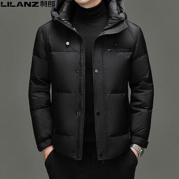 Lilang shopping mall's same style men's down jacket 90 white duck down winter new mid-green hooded jacket business casual fashion black m 170 (100-120 pounds)