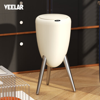 Veelar creative smart sensor trash can home floor-standing living room bedroom kitchen high-looking 2025 new sensor model 15l monet white (silver feet)
