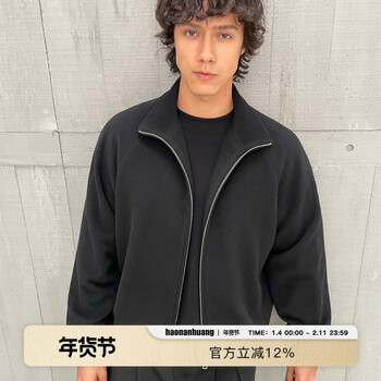 Haonanhuang 55% wool cashmere blended soft waxy velvet stand-up collar slightly loose zipper jacket jet black xs