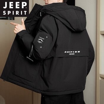 Jeep spirit workwear down jacket men's 2025 winter new hooded thickened warm jacket handsome jacket winter jacket black l recommended 100-120 catties