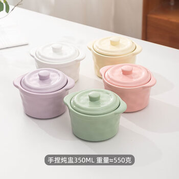 Tuojin jingdezhen ceramic stew pot household stewed bird's nest egg custard steamed egg bowl with lid water-proof one person soup stew pot baby single lid stew pot 6 pieces white 2 meters green pink purple each 1 - white spoon 350ml