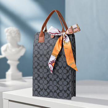 Fantasy red wine packaging gift box, double high-end wine box, empty box, ready-made portable gift bag, customized red wine box, gray flower hard portable double silk scarf