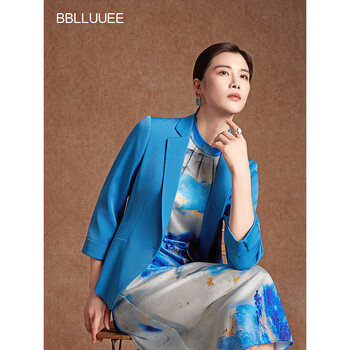 Bblluuee matte acetate pink blue wardrobe 2026 spring new workplace commuting short jacket women's one button suit coral blue s