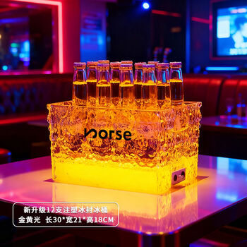 Fantasy luminous ice bucket bar box beer frame rechargeable champagne bucket ice bucket 12 injection molded ice seal pattern ice bucket golden light
