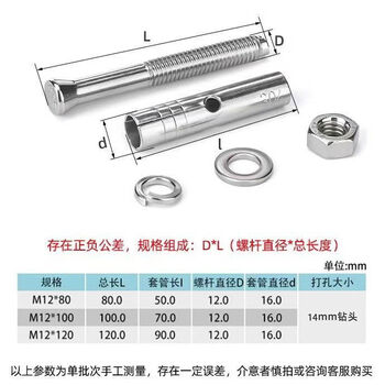 Yonghuan whole box wholesale 201 expansion screw pull external hexagonal expansion bolt fried screw m12x100 35 pieces 201 material