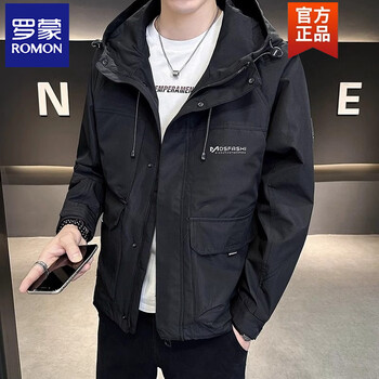 Romon jacket men's 2026 spring and autumn new hooded men's handsome american casual versatile workwear top trendy brand black spring and autumn style m 90-110 jin