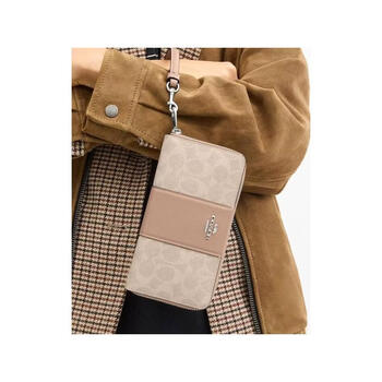 Coach women's long wallet storage built-in coin pocket fully zippered closure cell phone storage beige no size