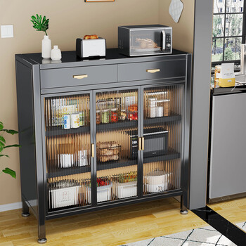 Luoneng kitchen appliances storage microwave storage rack lower compartment can hold rice cooker countertop multi-function oven seasoning rack double door model - earl gray - single drawer 60*35*115