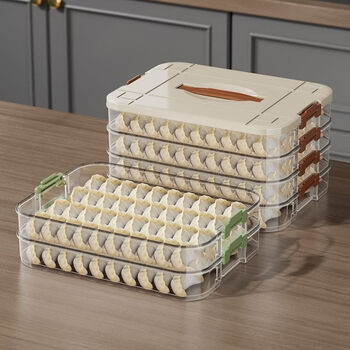 Dumpling refrigerator storage box, quick-frozen household food-grade frozen wonton dumplings kitchen tray crisper shelf, six layers and one cover, sealed and kept fresh, 6 layers, food-grade material, sealed and kept fresh, cream with greens