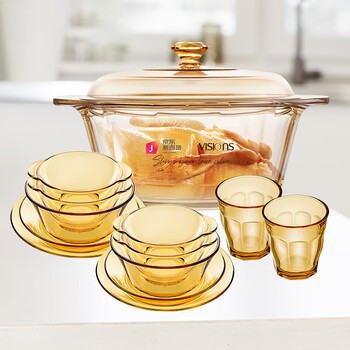 Corning (visions) 3.5l glass soup pot stew pot + belle tableware and dishes set glass water cup 12-piece set pot set
