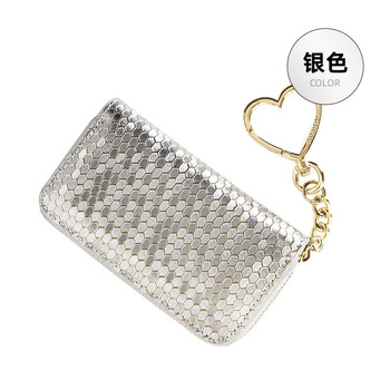 Kaxiu original embossed cowhide zipper key bag 2025 new trendy genuine pickup bag multi-functional car key bag silver