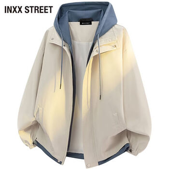 Inxx (inxx) inxx street american retro fake two-piece hooded jacket for men spring and autumn new trendy loose couple jacket light khaki + haze blue s recommended 80-110 pounds