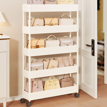 Gap storage rack behind fantasy door, bathroom storage cabinet, bathroom gap ultra-narrow, ultra-thin kitchen shelf, narrow gap storage rack, white two-layer without wheels, 12cm wide