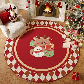 Shijanu christmas decorative carpet round living room red christmas tree decoration festive holiday bedroom decoration atmosphere floor mat christmas gift-8h diameter_180cm (silicone bottom crystal velvet style)