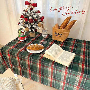Fantasy festival tablecloth plaid dining table coffee table chinese new year photo background decoration green and red line grid 100x160cm