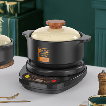 Tuojin german imported quality electric stew pot household plug-in ceramic casserole fully automatic black crystal stove induction cooker special casserole black casserole + base 2l