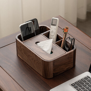 Fantasy black walnut desktop tissue box home living room high-end light luxury multi-functional remote control storage box paper box black walnut + magnetic tissue box