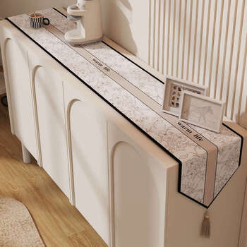 Yusenyi french simple table flag light luxury tea table coffee table sideboard long decorative bunting tea table table flag warm life table flag triangle black tassel 30x80cm (applicable to cabinet length 4050cm)