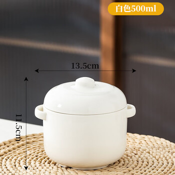 Tuojin double-lid ceramic household water-proof stewed bird's nest steamed egg bowl small soup cup high-end earthenware pot simmering soup pot 500ml - pure white - pure white double-eared double-lid stew pot 500ml