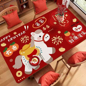 Fantasy coffee table table mat new year's red tablecloth pvc no-wash oil-proof and waterproof table mat festive table mat wipeable table mat pvc no-wash waterproof and oil-proof-xile pony tuantuan h 20*20 cm