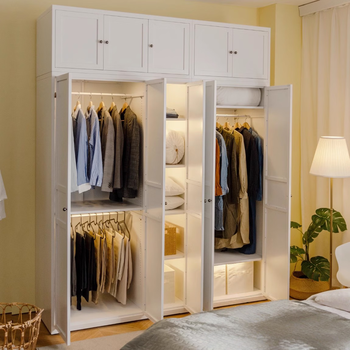 Fantasy steel wardrobe home formaldehyde-free bedroom cream style simple combination storage cabinet french light luxury iron wardrobe 0.80 meter 2-door wardrobe top cabinet self-installation