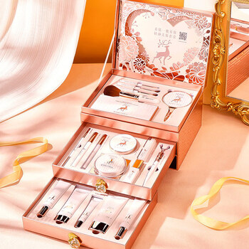 Cosmetics set, complete set of makeup, first birthday gift for girlfriend, carved lipstick gift box, yulu has you twenty-piece set, write greeting card, send gift bag