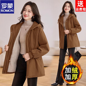 Romon velvet thickened windbreaker women's cotton coat 2026 winter new loose warm mid-length popular casual parka cotton coat for women pumpkin orange velvet warm thickened m recommended within 115 pounds