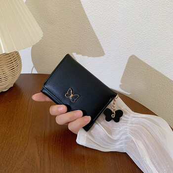 Domestic products carefully selected korean version of wallet women's short ins simple student multi-card slot large capacity card holder coin purse walle black