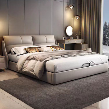 Jingmuszhai italian light luxury leather bed modern simple master bedroom high-end atmosphere 1.8 meters double bed soft bed storage wedding bed flagship version leather bed 1500mm*2000mm x frame structure