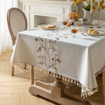 Caizhi tablecloth water-proof and oil-proof nordic imitation cotton and linen fabric dining table cover rectangular tablecloth golden vine (waterproof) 140*180cm